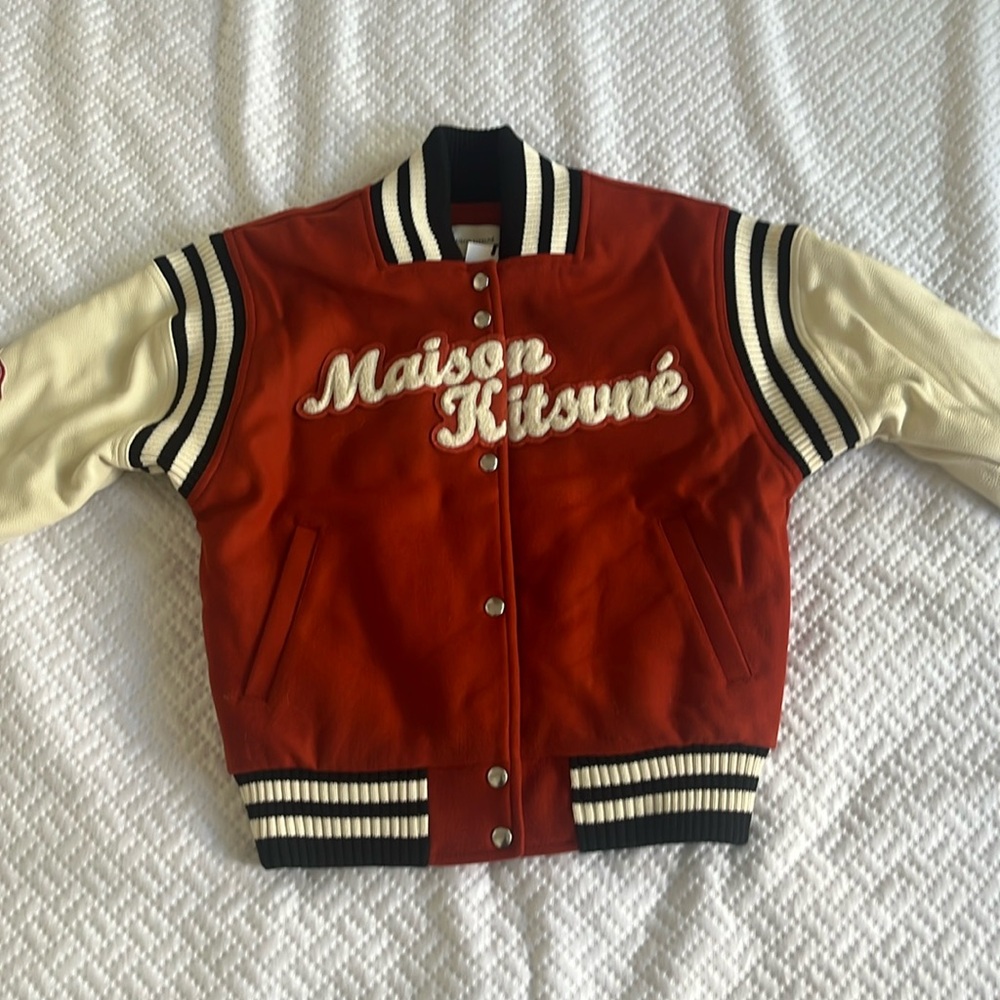 BLACK FRIDAY SALE! NWT! Maison Kitsuné varsity jacket with leather sleeves.